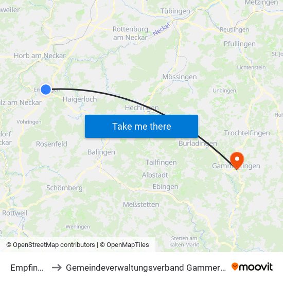 Empfingen to Gemeindeverwaltungsverband Gammertingen map