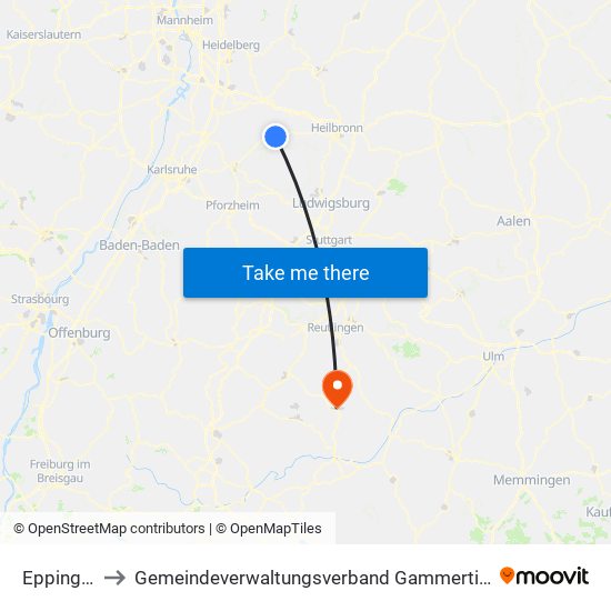 Eppingen to Gemeindeverwaltungsverband Gammertingen map