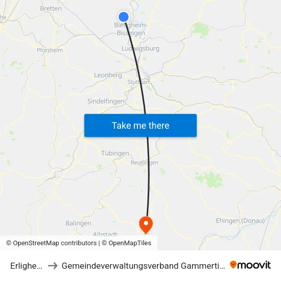 Erligheim to Gemeindeverwaltungsverband Gammertingen map