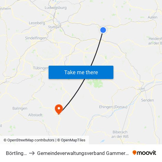 Börtlingen to Gemeindeverwaltungsverband Gammertingen map