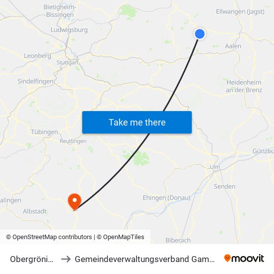 Obergröningen to Gemeindeverwaltungsverband Gammertingen map