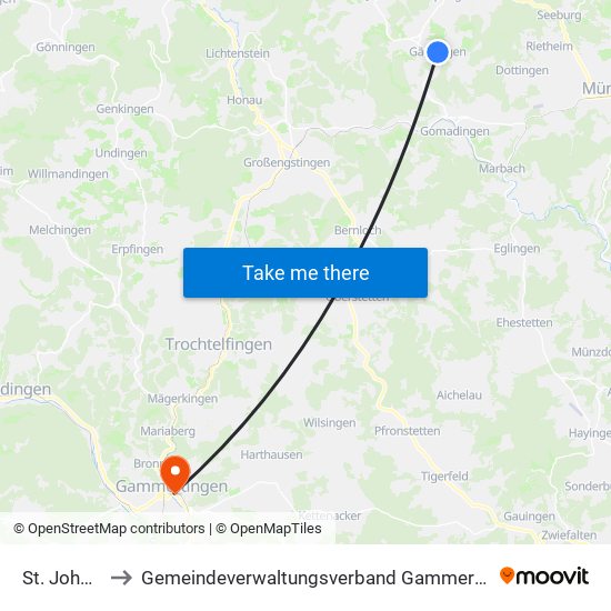 St. Johann to Gemeindeverwaltungsverband Gammertingen map