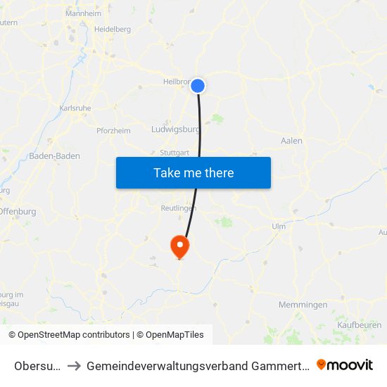 Obersulm to Gemeindeverwaltungsverband Gammertingen map