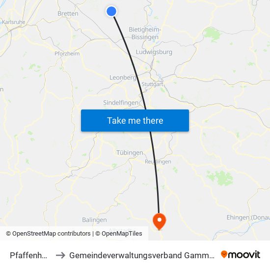 Pfaffenhofen to Gemeindeverwaltungsverband Gammertingen map