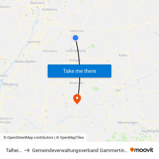 Talheim to Gemeindeverwaltungsverband Gammertingen map