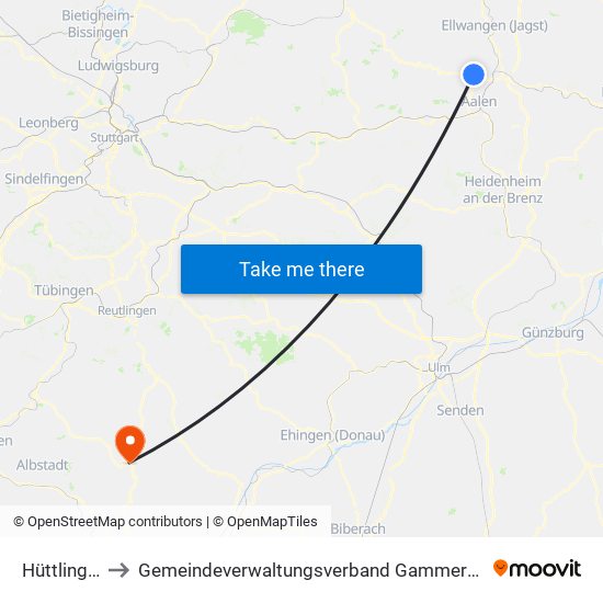 Hüttlingen to Gemeindeverwaltungsverband Gammertingen map