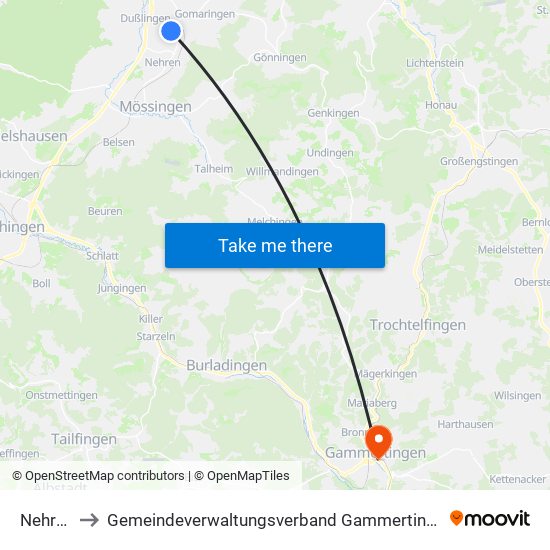 Nehren to Gemeindeverwaltungsverband Gammertingen map