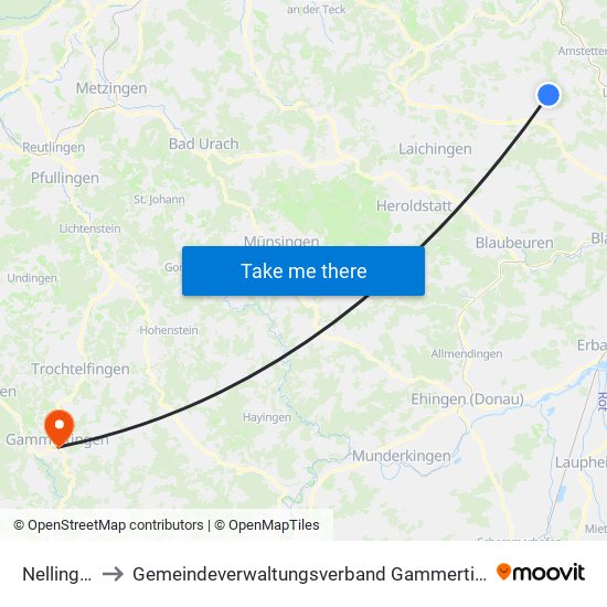 Nellingen to Gemeindeverwaltungsverband Gammertingen map