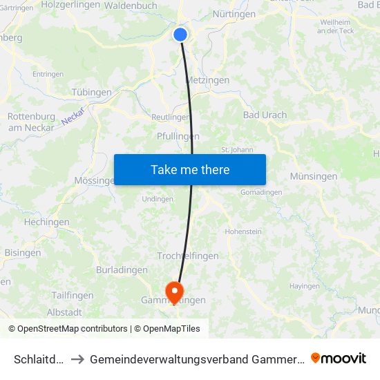 Schlaitdorf to Gemeindeverwaltungsverband Gammertingen map
