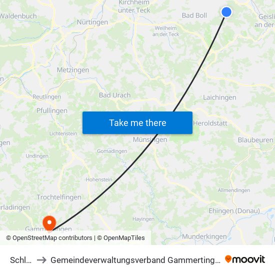 Schlat to Gemeindeverwaltungsverband Gammertingen map