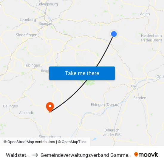 Waldstetten to Gemeindeverwaltungsverband Gammertingen map