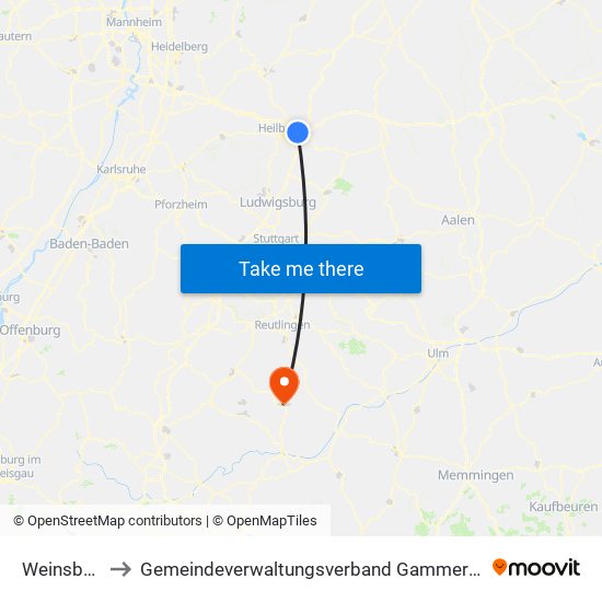 Weinsberg to Gemeindeverwaltungsverband Gammertingen map