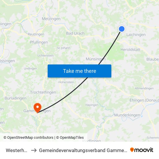 Westerheim to Gemeindeverwaltungsverband Gammertingen map