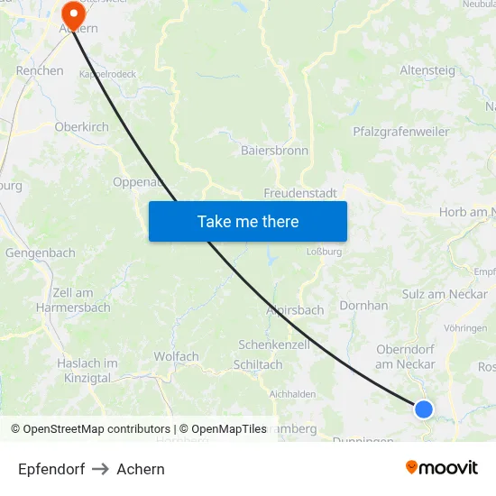 Epfendorf to Achern map