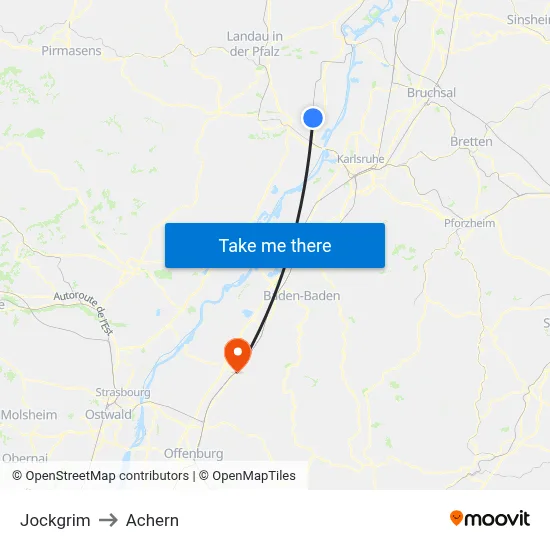 Jockgrim to Achern map