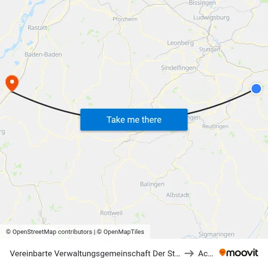 Vereinbarte Verwaltungsgemeinschaft Der Stadt Kirchheim Unter Teck to Achern map