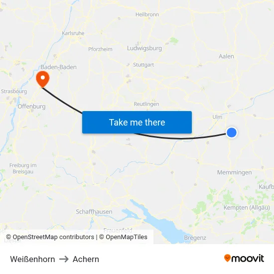 Weißenhorn to Achern map