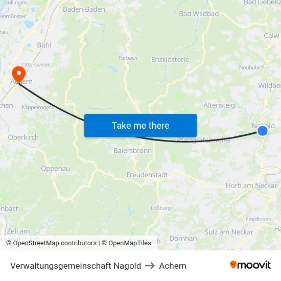 Verwaltungsgemeinschaft Nagold to Achern map