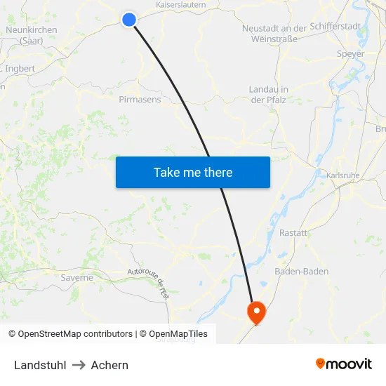 Landstuhl to Achern map