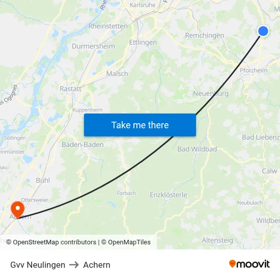 Gvv Neulingen to Achern map