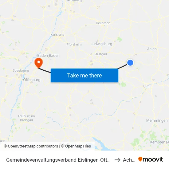Gemeindeverwaltungsverband Eislingen-Ottenbach-Salach to Achern map
