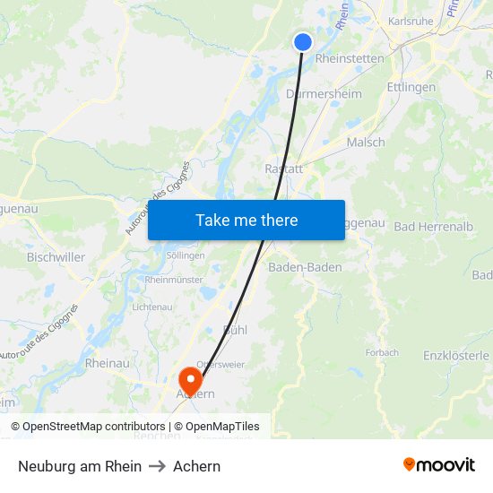 Neuburg am Rhein to Achern map