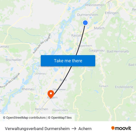Verwaltungsverband Durmersheim to Achern map