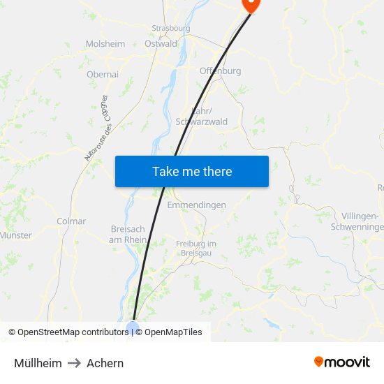 Müllheim to Achern map