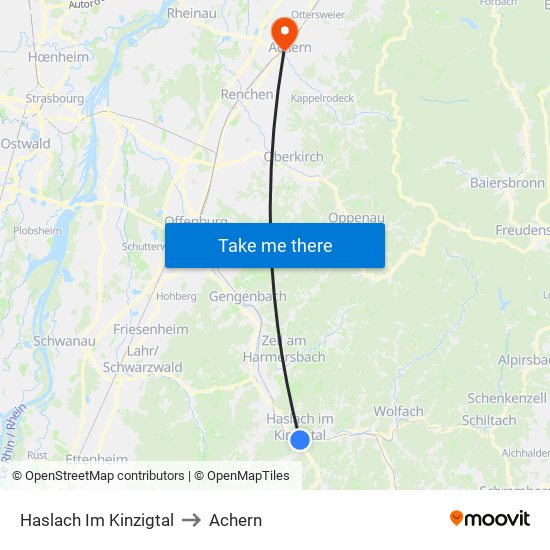 Haslach Im Kinzigtal to Achern map