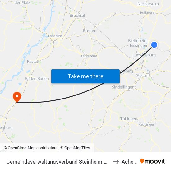 Gemeindeverwaltungsverband Steinheim-Murr to Achern map