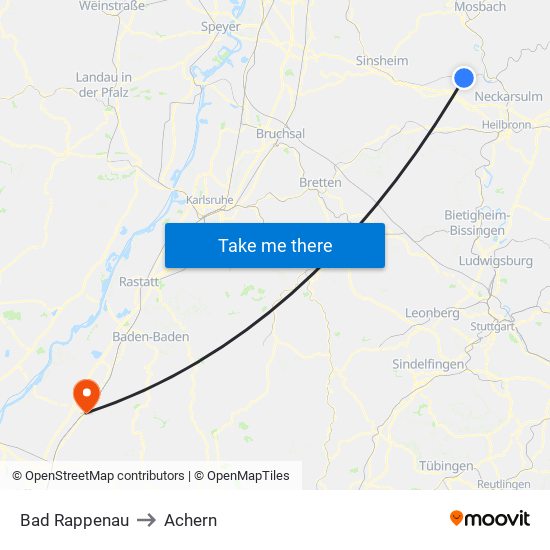 Bad Rappenau to Achern map