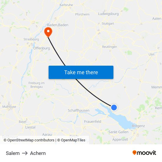 Salem to Achern map