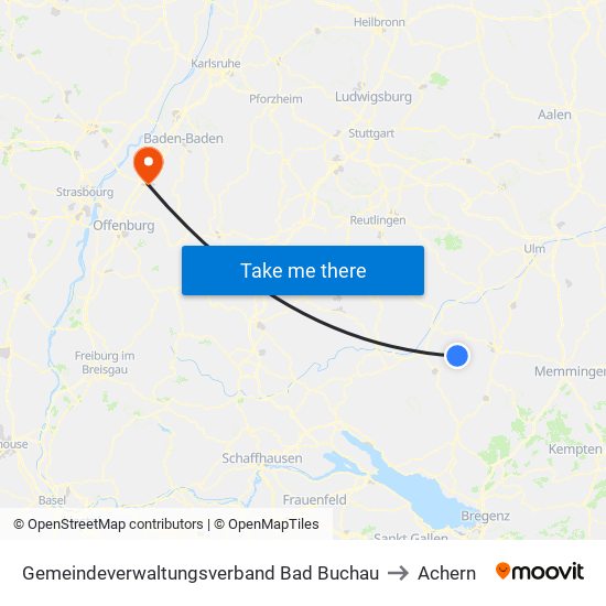 Gemeindeverwaltungsverband Bad Buchau to Achern map