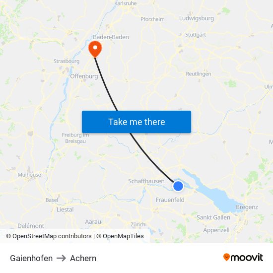 Gaienhofen to Achern map