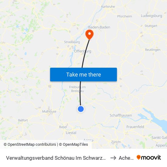 Verwaltungsverband Schönau Im Schwarzwald to Achern map