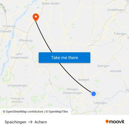 Spaichingen to Achern map