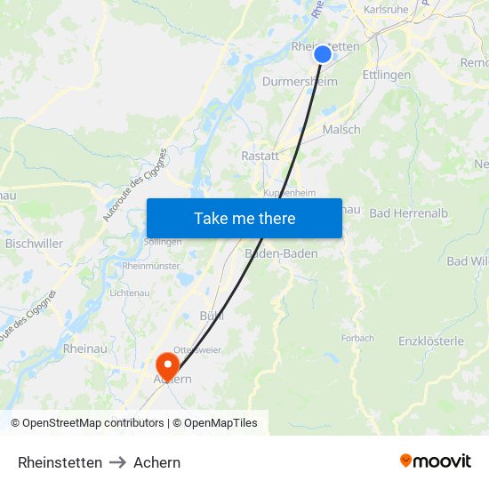 Rheinstetten to Achern map