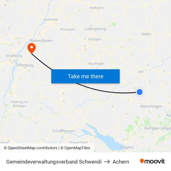 Gemeindeverwaltungsverband Schwendi to Achern map