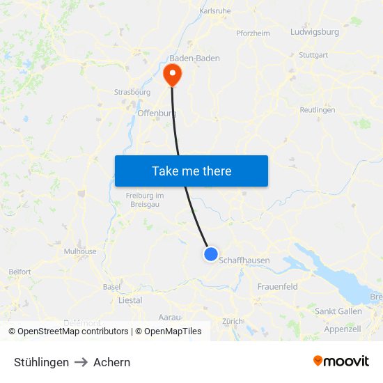 Stühlingen to Achern map