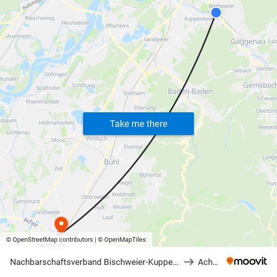 Nachbarschaftsverband Bischweier-Kuppenheim to Achern map