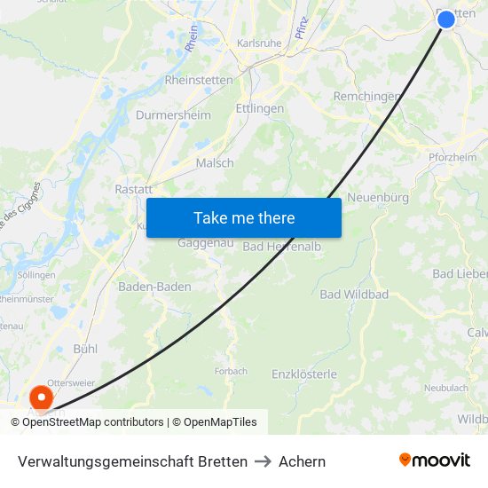 Verwaltungsgemeinschaft Bretten to Achern map
