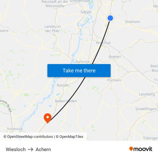 Wiesloch to Achern map