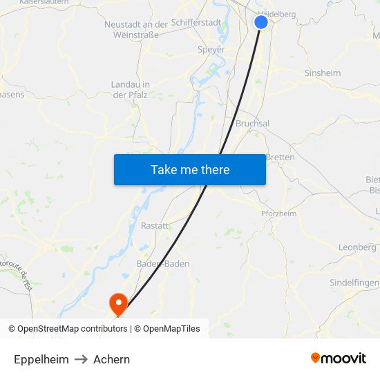 Eppelheim to Achern map