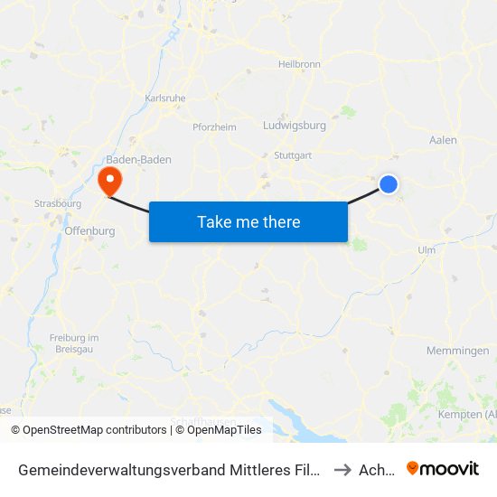 Gemeindeverwaltungsverband Mittleres Fils-Lautertal to Achern map