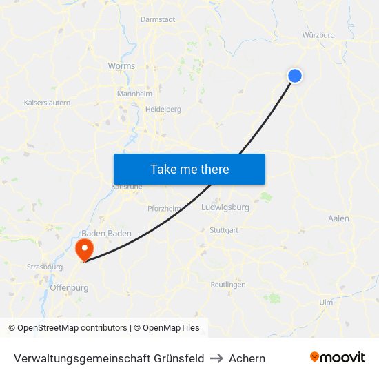 Verwaltungsgemeinschaft Grünsfeld to Achern map