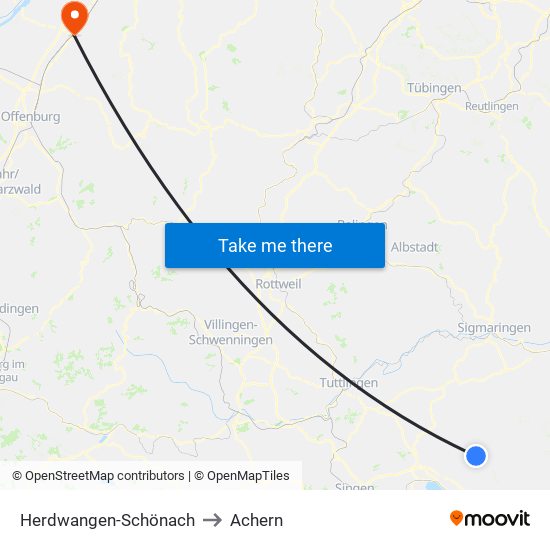 Herdwangen-Schönach to Achern map