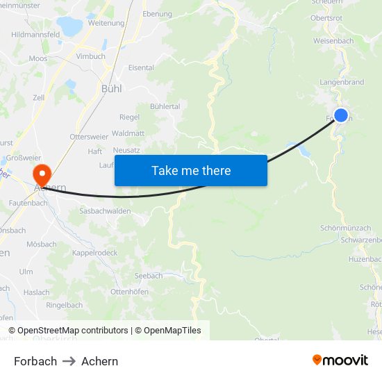 Forbach to Achern map