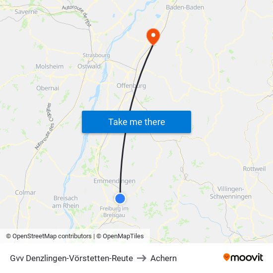 Gvv Denzlingen-Vörstetten-Reute to Achern map