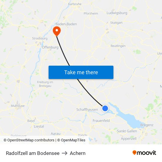 Radolfzell am Bodensee to Achern map