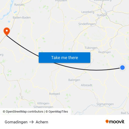 Gomadingen to Achern map